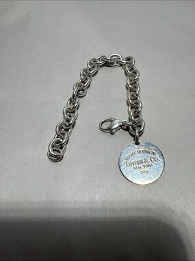 Tiffany & Co. Silver Round Tag Charm Bracelet Authentic .925 SS